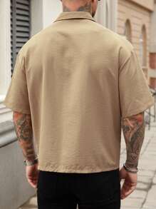 Manfinity Homme Men's Casual Solid Color Zip-Up Pocket Shirt - Yellow - View 2