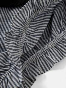 SHEIN 青少年休闲简约舒适拼布拼色荷叶边下摆短裤