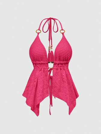 Hippie Top canotta da donna con spaghetti, schiena scoperta, decorazione in perline di legno, stile Y2K