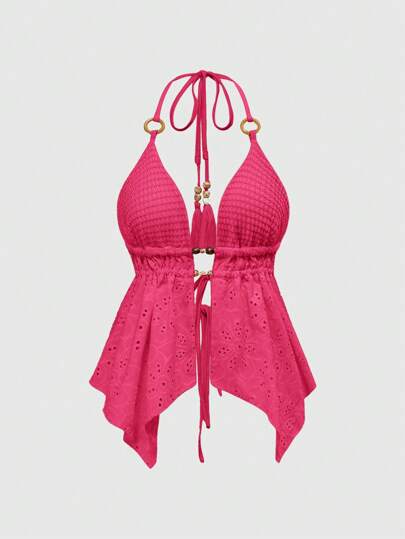 Hippie Top de tirantes con escote trasero sin espalda decorado con cuentas de madera en estilo Y2K para mujeres