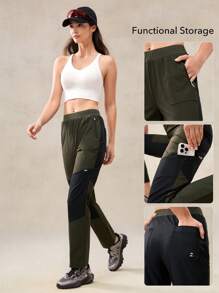 OutZeal Pantalones de verano para mujer de ajuste ceñido, con bloqueo de color, ligeros, de secado rápido y con efecto refrigerante, con bolsillos con cremallera