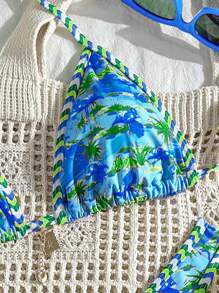Swim Mod 2件套夏季度假花卉印花金色点缀露背上衣和高腰波西米亚比基尼套装 - 彩色 - 查看 3