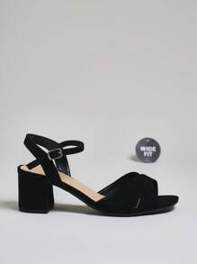 Women's Classic Dressy Round Toe Wide-Fit Block Heel Sandals - Black - View 6