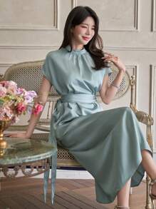 DAZY Neues elegantes & anmutiges Satinmidiekleid für Damen im Sommer