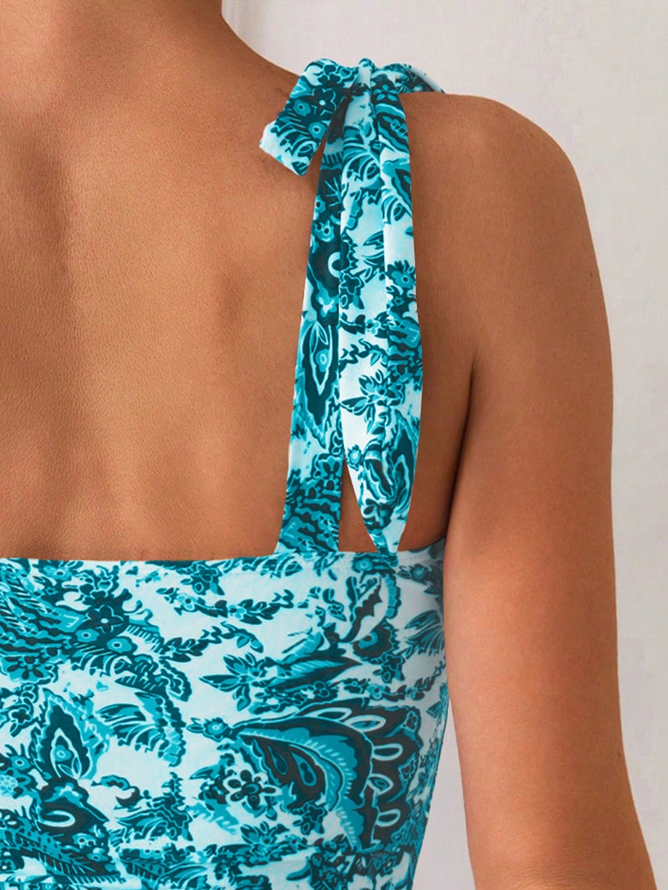 Swim Lushoire 1 Peça Maiô Estampado com Planta para Mulheres, Para Férias - Azul menta - Visão 3