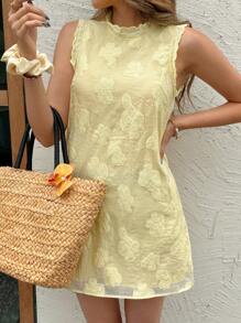 SHEIN LUNE Butter Yellow Romantic Yellow Sleeveless Mini Dress For Women, Suitable For Vacation, Date, Casual Daily Wear, Spring/Summer Vacation Outfits Woman  Birthday Dresses For Women Business Casual Woman Vacation Dress