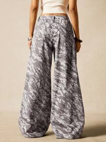 Easelle Pantalones rectos holgados con bolsillos de cargo y pliegues, pantalones de moda de camuflaje para mujer - Multicolor - Ver 3