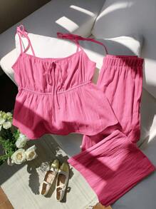 Comfortcana Women Casual Linen Camisole And Pants 2 Pieces Set, Watermelon Pink - Pink - View 8