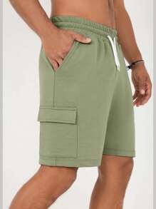 RueChic Cotton Men Flap Pocket Side Drawstring Waist Shorts