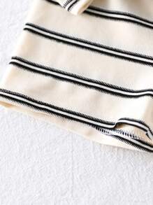 SHEIN Playful Pals 2pcs/Set Baby Boys Casual Fashion Embroidered Striped Polo Collar Short Sleeve Top And Matching Shorts Set, Suitable For Spring/Summer Outdoor, Indoor, Sports, Comfortable, Collegiate Style