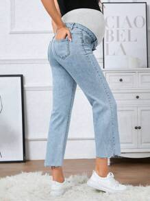 SHEIN Fashionable Maternity Jeans, Suitable For Summer - Light Wash - View 2