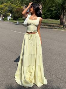 Muchica 女士黄色度假两件套服装，适合日常穿着，夏季波西米亚风格度假服装 - 黃色 - 查看 3