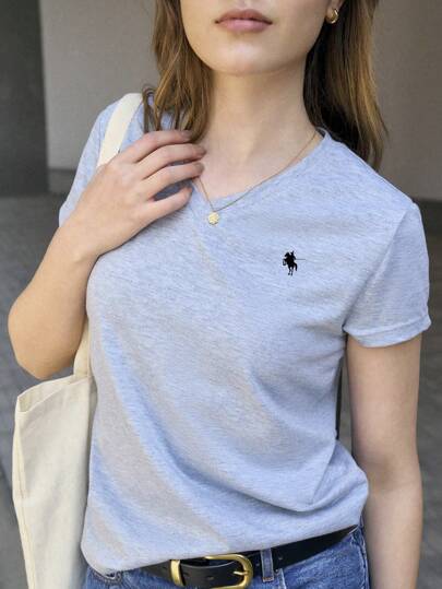 Jouncy 女士夏季休闲纯色短袖 T 恤