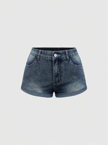 ROMWE Avant 女士Y2K性感星形低腰牛仔短裤 - 寶藍色 - 查看 3