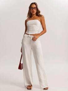 SHEIN BAE Women Plain Pocket Straight Leg Loose Casual Pants, Versatile Business Casual Woman,Cargo Pants