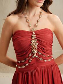 Anewsta High Quality Standard Sized Elegant Rhinestone Halter Design Fashion Formal Dress, Suitable For Women's Party & Event Wear - Red - View 6