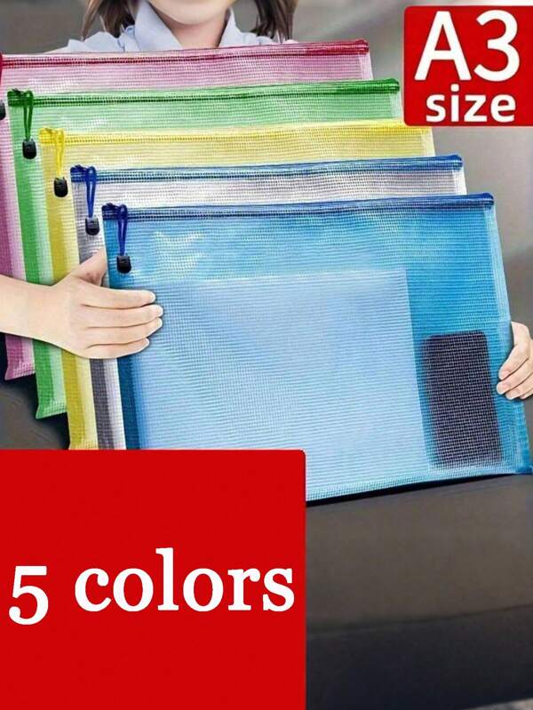 SHEIN Extra Large Grid Waterproof Zipper Document Bag - A3/A4/B4/A5/B5/B6 Transparent Student And Professional Document Organizer, Ideal For Paper And Exam Storage.