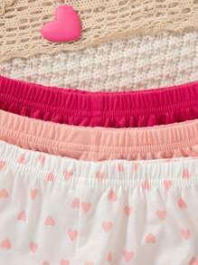 SHEIN 女婴心形印花圆领盖袖 T 恤和短裤两件套，舒适休闲套装，夏季 - 彩色 - 查看 5