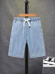 SHEIN Tween Boy Summer Casual Washed Denim Shorts - Light Wash - View 1