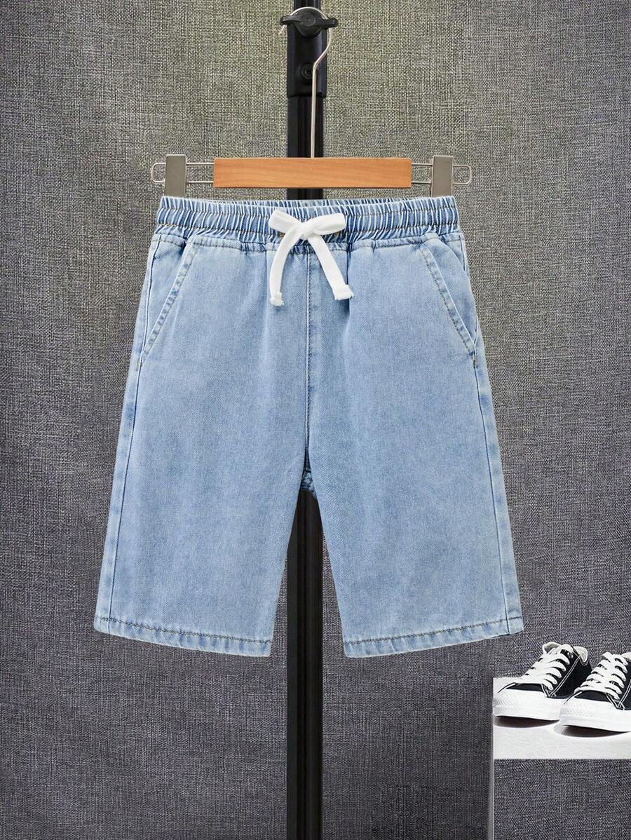 SHEIN Tween Boy Summer Casual Washed Denim Shorts - Light Wash - View 1