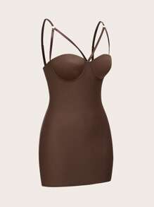 فستان نسائي ضيق بقصة الجسم، بحمالات رفيعة، بتصميم فتحات جوانبية، بلون واحد، مناسب للصيف