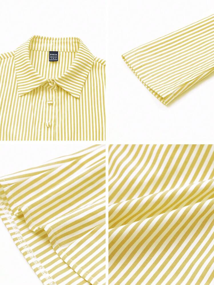 Zavorell French Style Slim Fit Long Sleeve Blue & White Striped Elegant Commuter Woman Shirt Fall Cloth For Women - Yellow - View 7