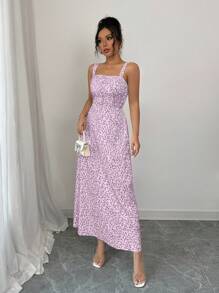 Elenzga 夏季女式时尚无袖印花连衣裙 - 珊瑚粉 - 查看 5