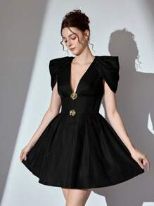 Poshira Women Ball Gown Dress, Solid Color, Fashion Suitable For Summer