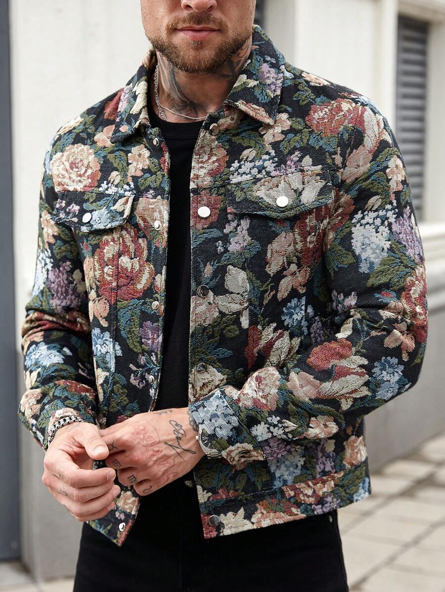 Manfinity Homme 男士复古提花图案休闲夹克，春秋季