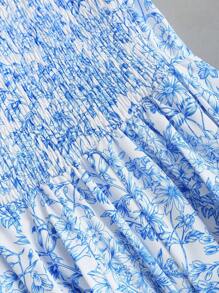 SHEIN Unity Vintage French Style Polka Dot Red Backless Waist-Cinched Bowknot Printed Dress For Women - Blue - View 5