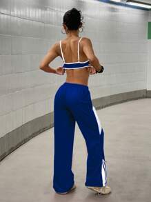 StreetHx 2件套女士休闲街头撞色背心+运动裤套装 - 彩色 - 查看 2