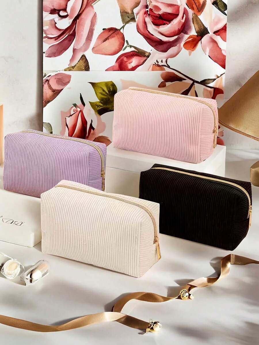 1 件大容量灯芯绒化妆包,蝴蝶结图案简约纯色铅笔袋,学生文具收纳必备用品,可爱多功能收纳袋,铅笔盒,化妆包,文具,化妆品,护肤品,口红,刷子,硬币,小物件,返校,学校用品 - 彩色 - 查看 1