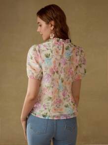 MOTF PREMIUM BLUSA CON VOLANTES Y ESTAMPADO FLORAL - Multicolor - Ver 3