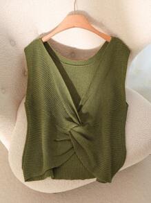 CosyJoli Plus Size Casual Twist Knit Vest Top