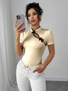 Elenzga Camiseta de cuello alto ajustada con logo de Tencent para mujer, de verano