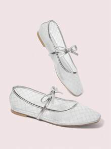 CUCCOO DOLLMOD Women's Fashion Versatile Breathable Mesh & PU Silver Flat Slip-On Shoes