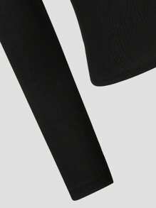 SHEIN Tween 女童方领蕾丝边修身长袖上衣，优雅时尚衬衫，非常适合青少年和年轻女士 - 黑色 - 查看 5