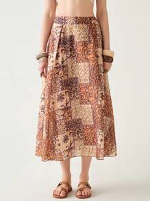 Florisole Modna, swobodna, uniwersalna, boho, wakacje, luźna odzież damska, spódnica Young Fit Flowy, wakacje wiosna/lato - Wielokolorowe - Zobacz 4