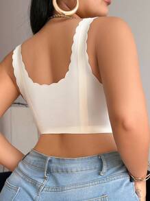 SHEIN Plus Size Minimalist Solid Color Shell Trim Seamless Bra - White - View 2