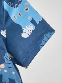6 pièces/set Pyjamas ou tenue décontractée d'été pour bambin garçon, incluant un t-shirt à manches courtes à col rond confortable avec imprimé mignon de dinosaure et un short