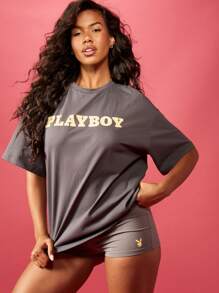 Missguided x Playboy Tee-shirt de base collection athléique et décontractée, coupe loose, en mélange de coton. Design logo pour le streetwear et la détente du week-end