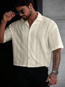 Manfinity Homme 男士休闲纯色短袖单排扣衬衫，夏季帅气男士衬衫男士夏季夏季衬衫男士衬衫休闲