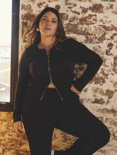 Aralina Pantalones casuales skinny con pliegues de unicolor para mujer de talla grande, versátiles