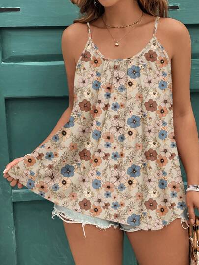 EMERY ROSE 大码女式休闲优雅印花背心/上衣，适合夏季穿着