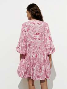 SHEIN Luminelle 佩斯利印花海滩休闲连衣裙 - 玫紅色 - 查看 2