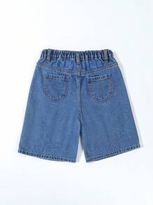 Shorts en jean droits avec poches multiples et lettre brodée vintage pour garçons, pour l'été