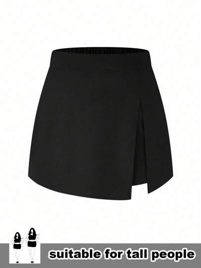 SHEIN Tall 大码纯色开叉休闲优雅短裤，适合夏季日常穿着