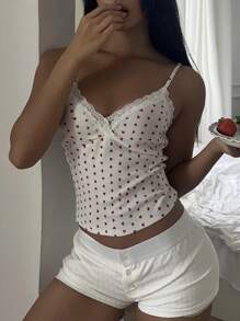 CovetEZ Camisola floral encaje de flores en miniatura con escote en V profundo para mujer, atuendo de primavera/verano