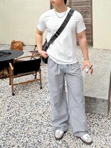SHEIN 青少年男孩休闲短袖 T 恤，运动街头朋克摇滚学院风，适合日常穿着、派对、音乐节，适合春夏季 - 白色 - 查看 4