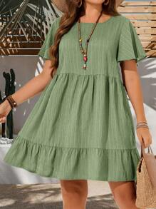 Vestido de manga corta de unicolor casual de talla grande para vacaciones, atuendo de verano para mujeres, vestido de Pascua para mujeres, bohemio, atuendos de rave, conjunto de Pascua para curvas, atuendo para conciertos country - verde menta - Ver 3